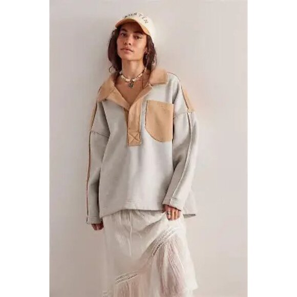Free People Structured Polo Slouchy Oversized Sweatshirt Top S NEW - Picture 1 of 9